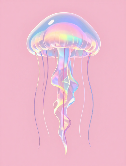梦幻虹彩水母：柔和粉彩背景的绚丽展示