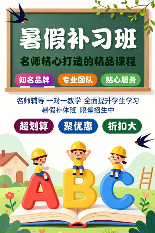 清新童趣·暑假补习班招生海报