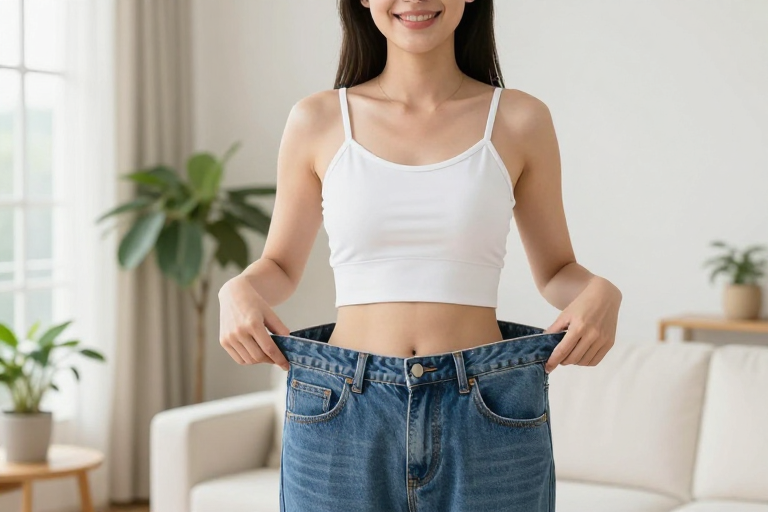 亚洲女性健康减脂效果展示,高清商业摄影