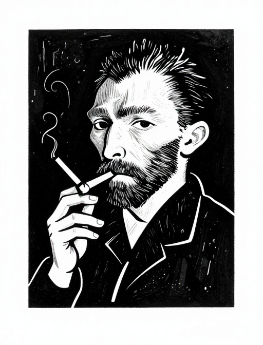 极简黑白人物肖像：抽象木刻版画艺术表达