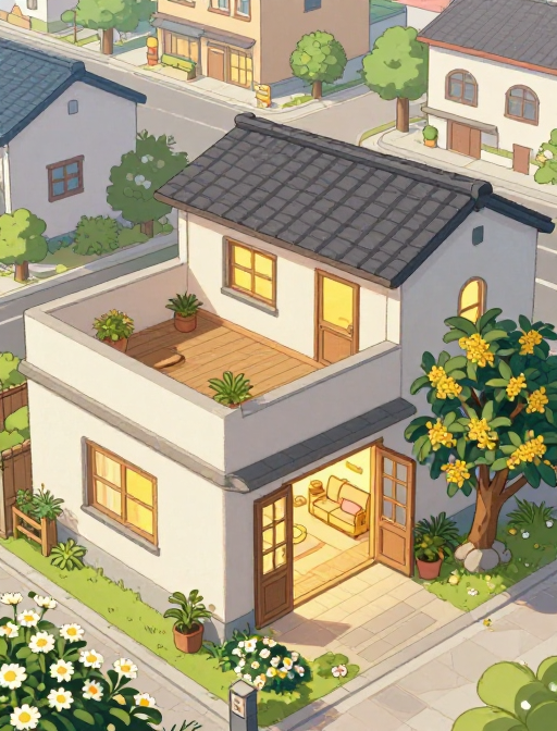 治愈系乡村小院卡通插画
