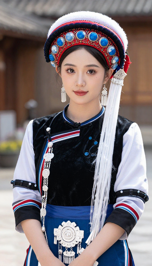 白族女子身着传统服饰展现民族风情写真