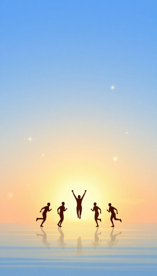 极简梦幻天空与人物剪影插画