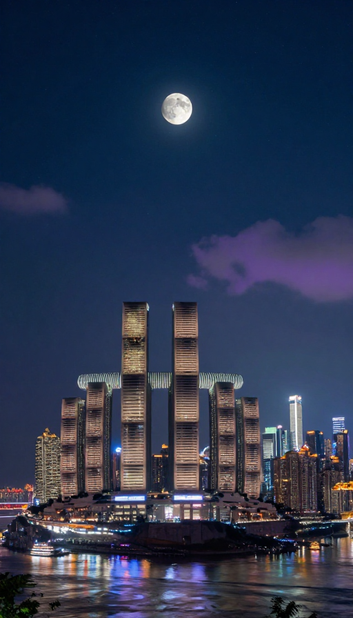 月夜璀璨城市全景：深蓝星空下的静谧夜景