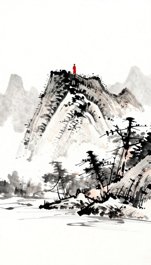 飞笔勾勒山水人物图,留白意境中蕴含东方美学