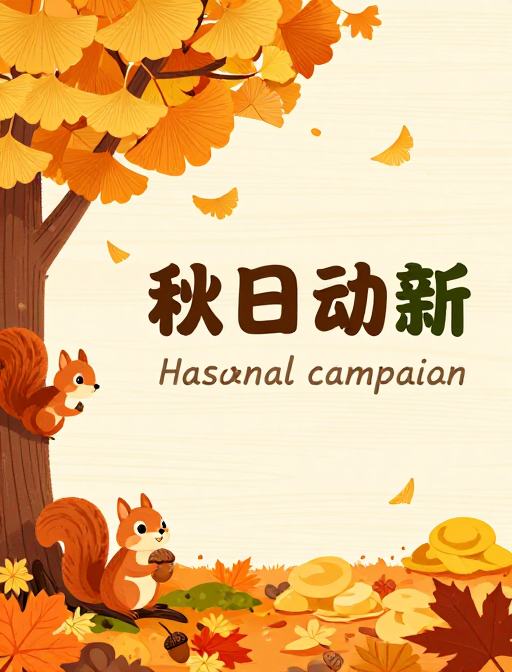 银杏松鼠秋日手绘海报