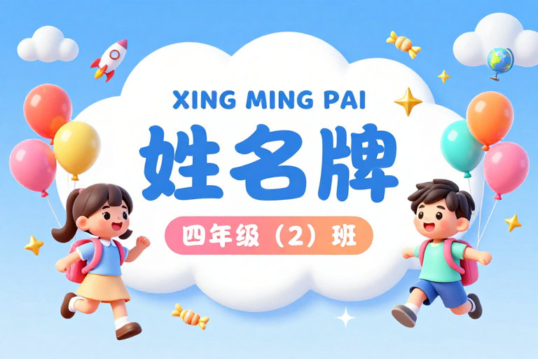 童趣班级标识：蓝白梦幻设计，活力校园生活