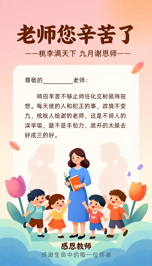 教师节感恩插画:粉橙渐变中的温馨师恩