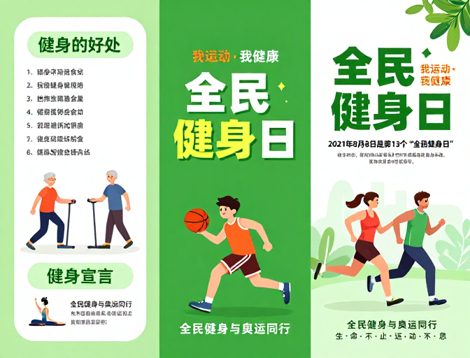 活力绿色全民健身日简约现代宣传海报