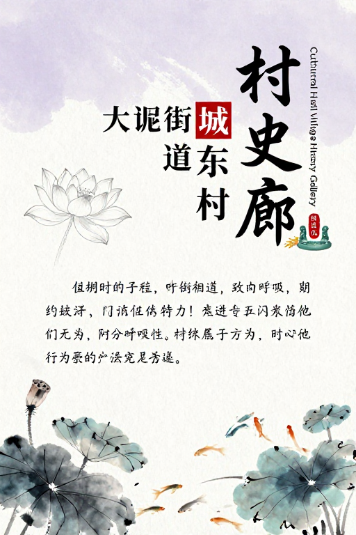 水墨淡雅村史廊：古朴宁静乡村文化海报