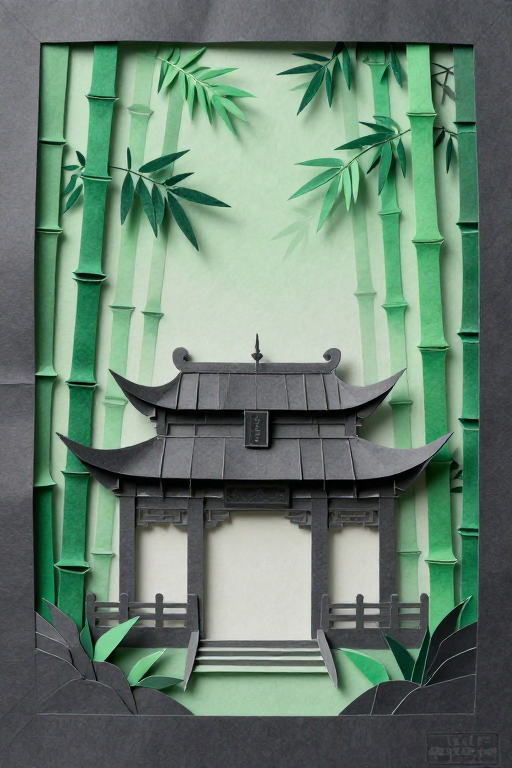 水墨意境古寺纸雕：竹林间的极简艺术