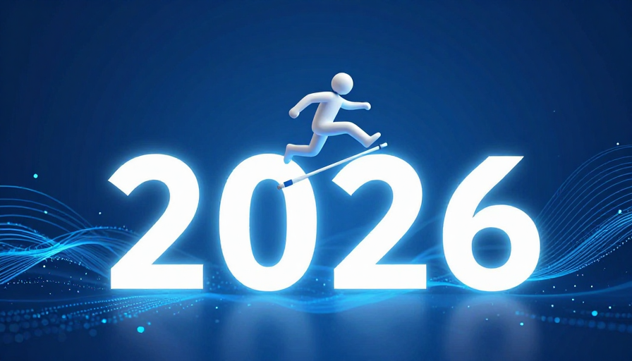 2026飞跃:商务蓝粒子光影下的科技未来感插画
