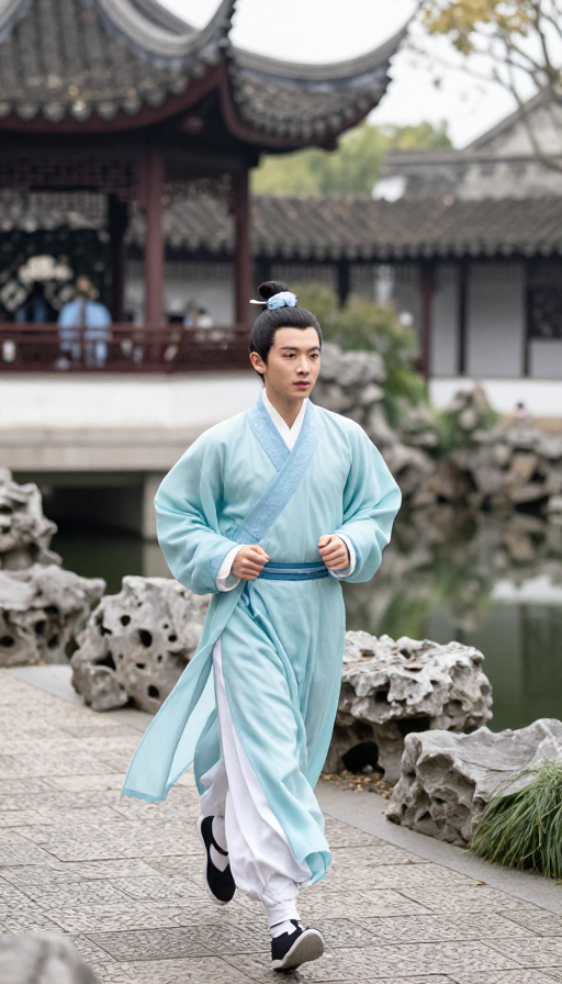 古典美学：贾宝玉身着蓝衣苏园跑马