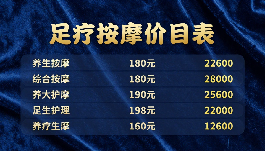 高端足疗按摩价目表:优雅金纹彰显专业品质