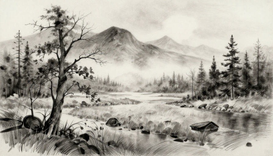 高清素描风景画:细腻笔触勾勒自然意境