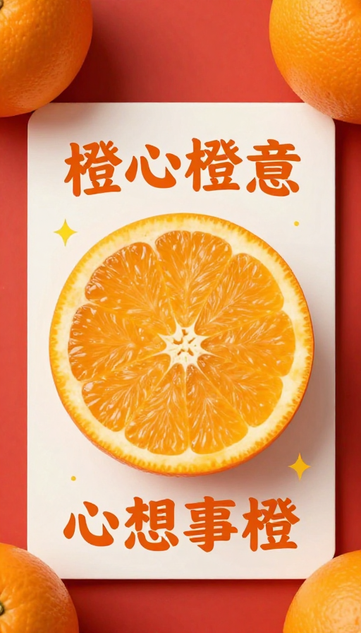 橙心橙意:新年创意橙子插画祝福图