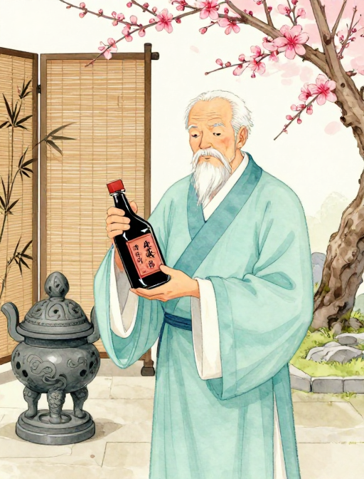 浅青长衫老中医授醋饮养生法,桃花庭院水彩风