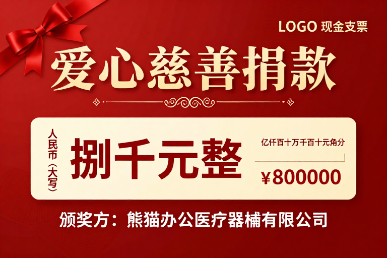 爱心慈善捐款现金支票：庄重典雅的节日喜庆设计