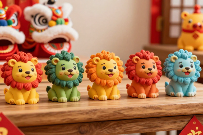 七色卡通狮摆件：节日喜庆氛围展示