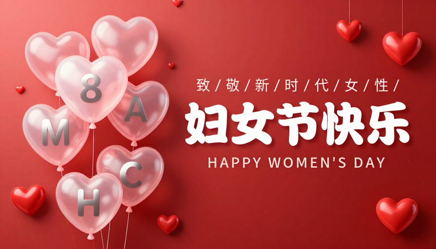 优雅妇女节主题海报:红色心形与光影