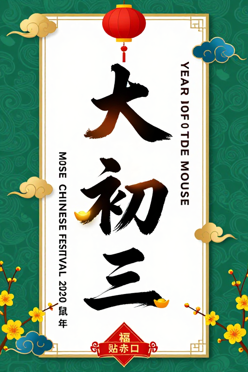 鼠年新春海报:传统书法与祥纹设计