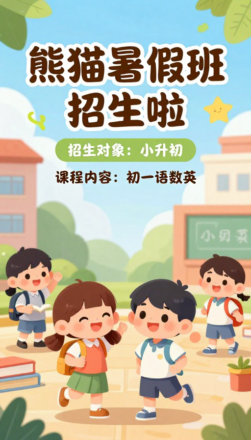 Q版熊猫招新生！开学快乐，初一语数英课程来啦