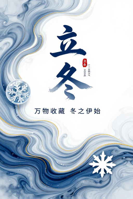 新中式水墨立冬海报,清冷雅致冬之始
