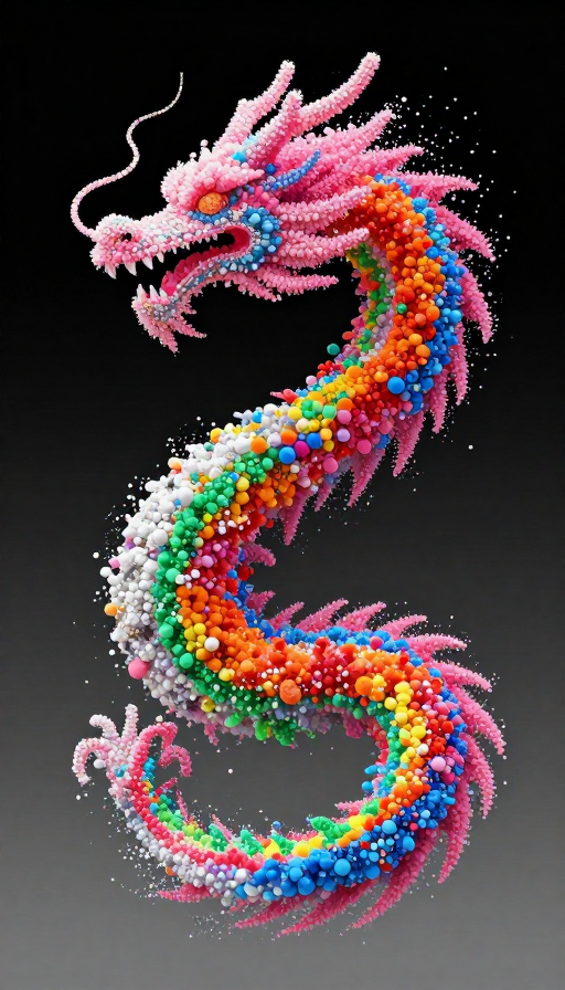 粒子流绘抽象龙：彩色能量视觉盛宴