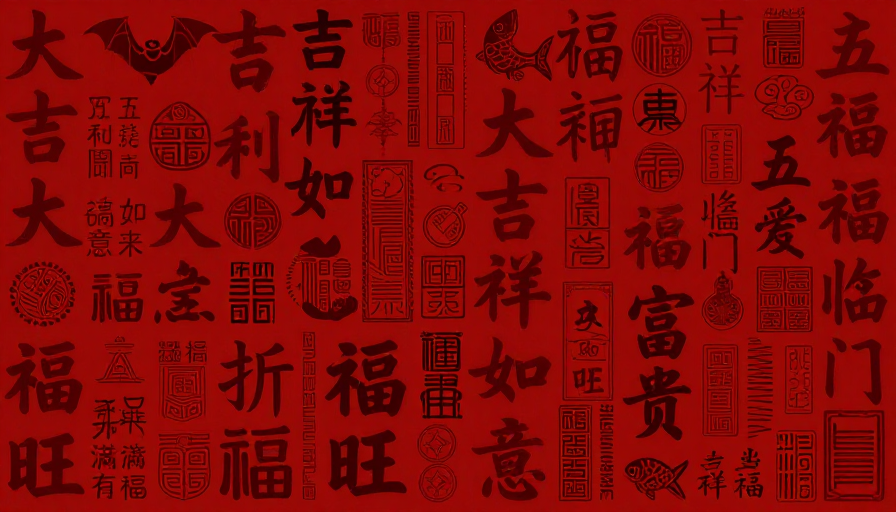 深红复古中式吉祥文字装饰海报