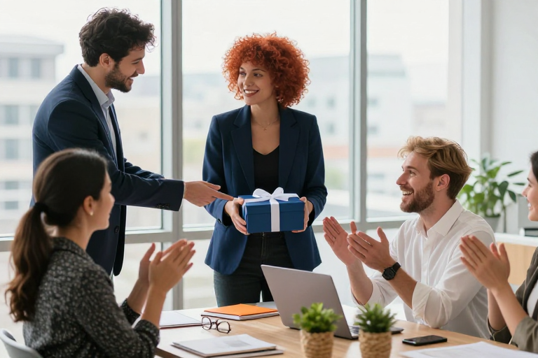 现代办公会：蓝礼盒传递惊喜与团队喜悦