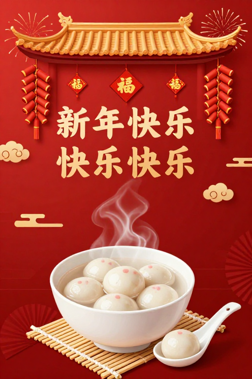 红火团圆：春节汤圆节庆插画