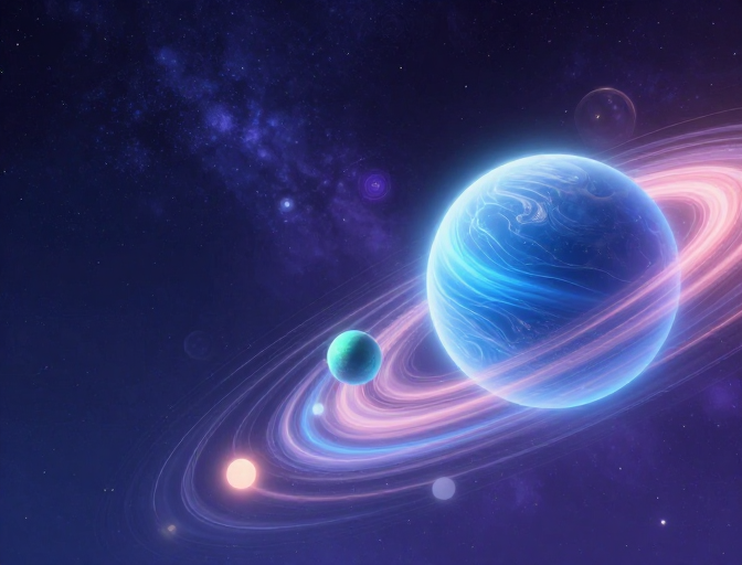 梦幻蓝紫星空:科幻数字插画宇宙穿越