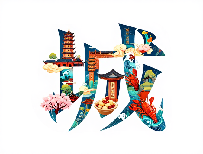 汝城创意字体:建筑美食交融的视觉盛宴