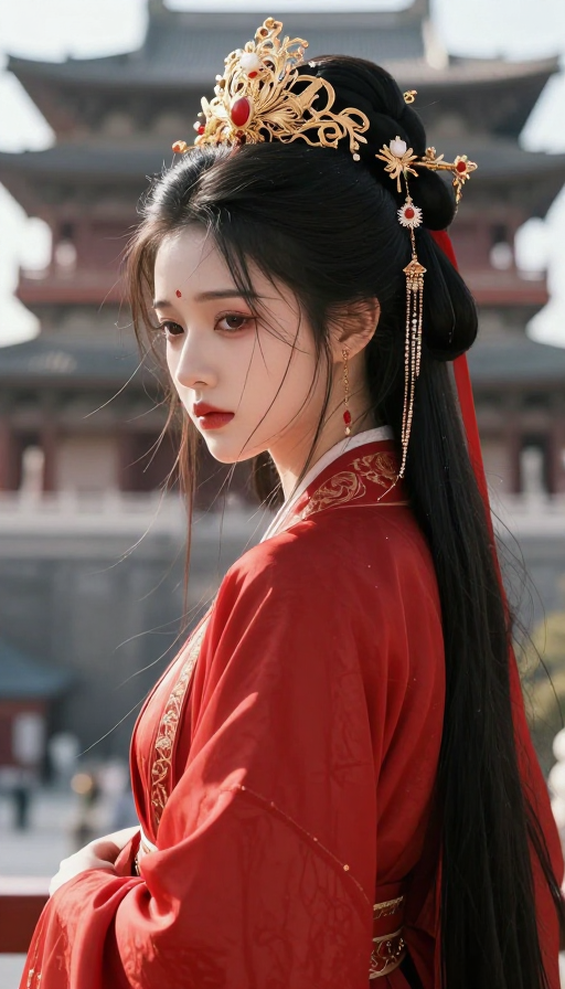 红妆古楼：古风美人侧首回眸