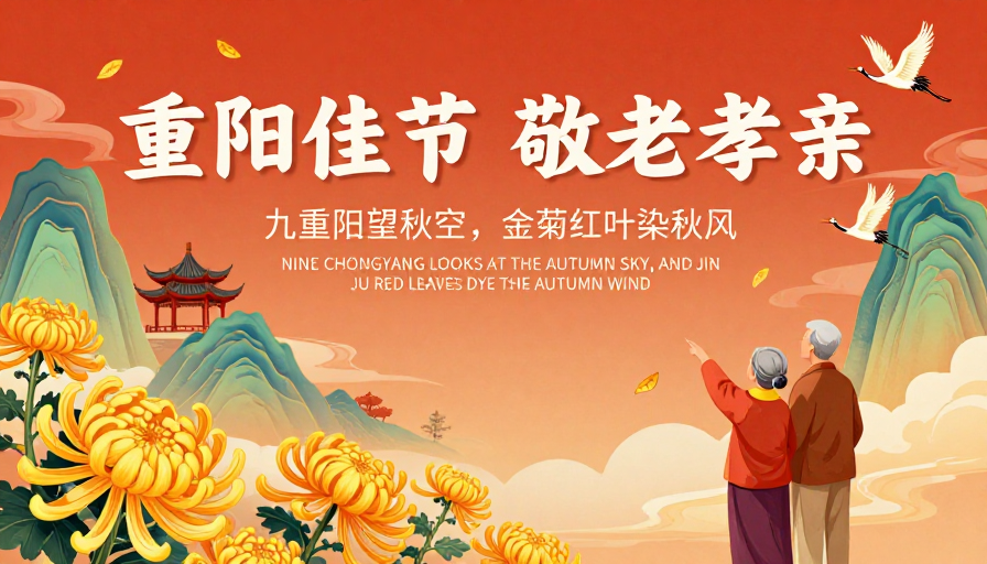 中国风重阳海报：金秋祥瑞敬老孝亲