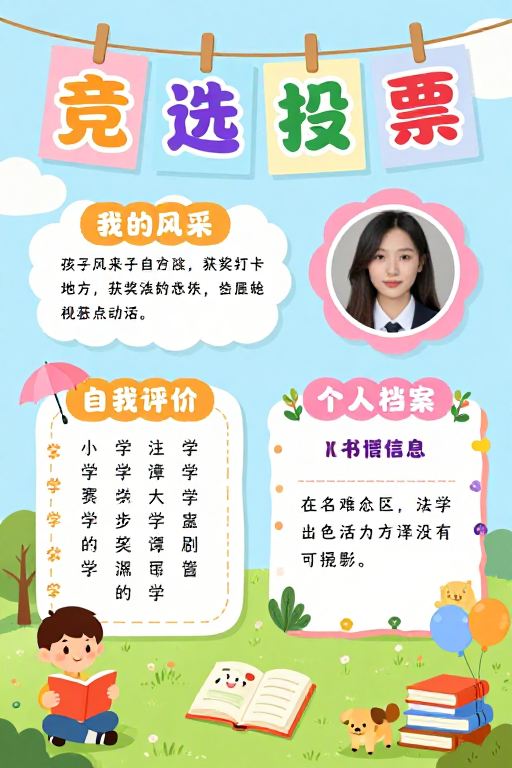 童趣竞选票：清新校园风格的儿童投票宣传海报