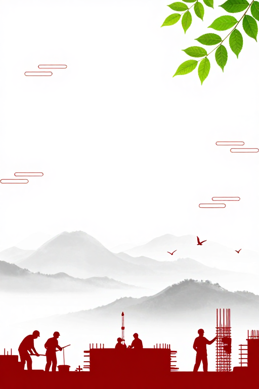 新中式极简建设背景:灰白渐变与东方意境的红色点缀