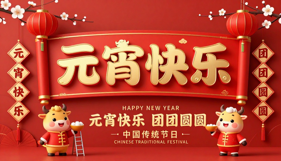 红色中国风立体浮雕元宵快乐海报