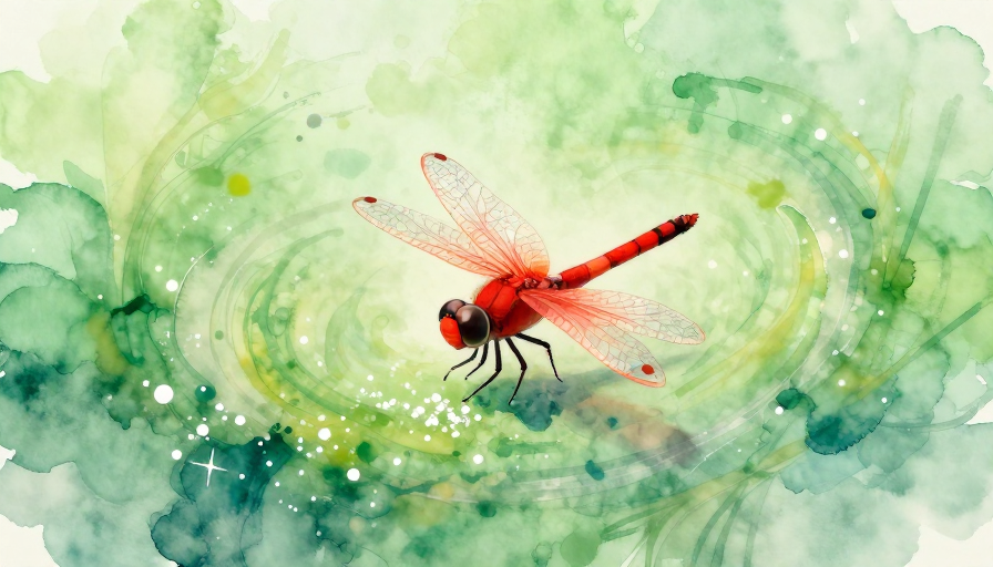 春意盎然：梦幻水彩绘绘的红蜻蜓与繁花旋涡