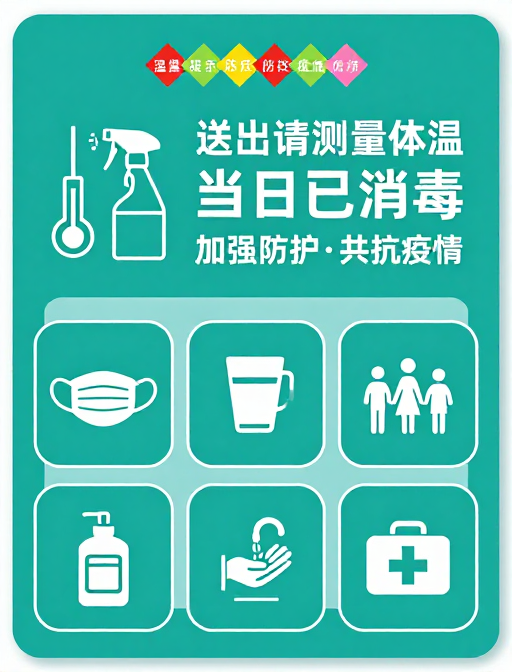 简约现代防疫标识设计：青绿配色与清晰指令