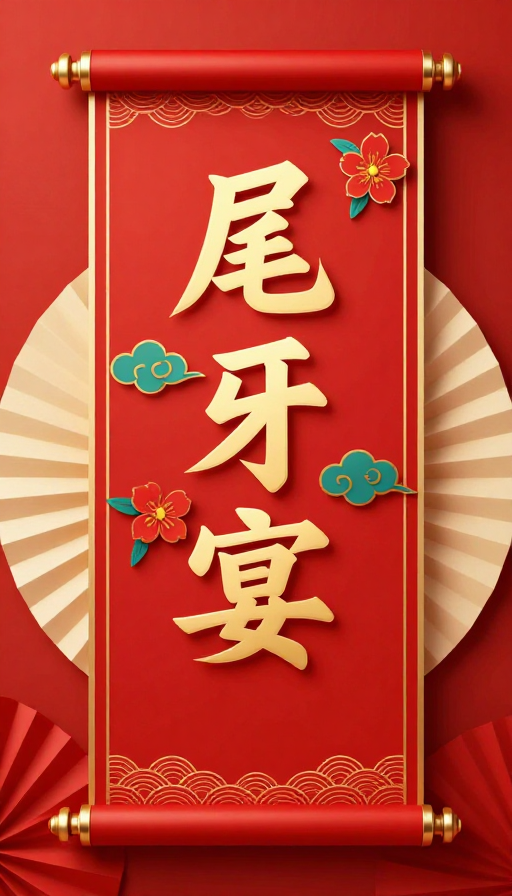 金红喜庆中国风尾牙宴卷轴海报