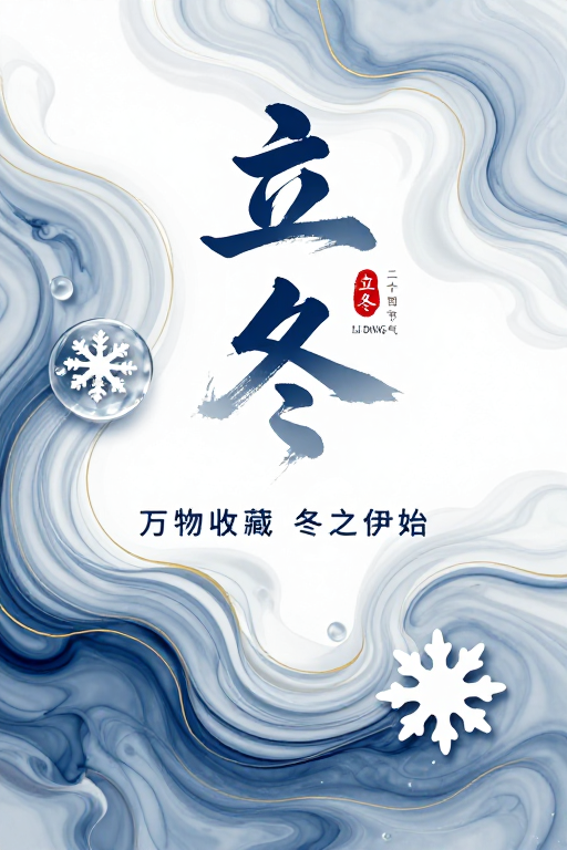 新中式水墨与流体艺术的立冬冬日意境海报