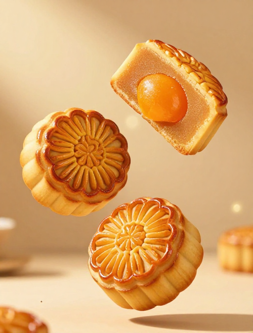 流心蛋黄月饼特写：中秋佳节美味呈现
