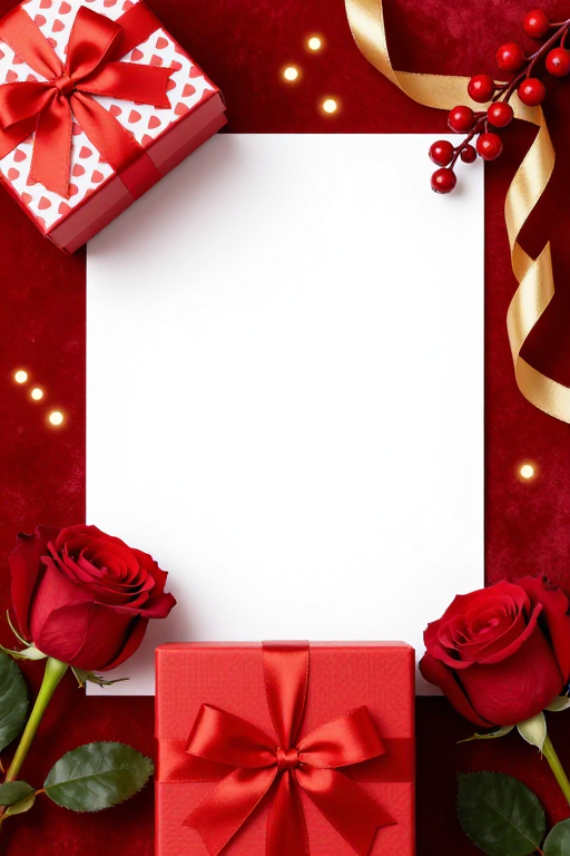 红韵浪漫：精致礼盒与玫瑰的节日氛围图