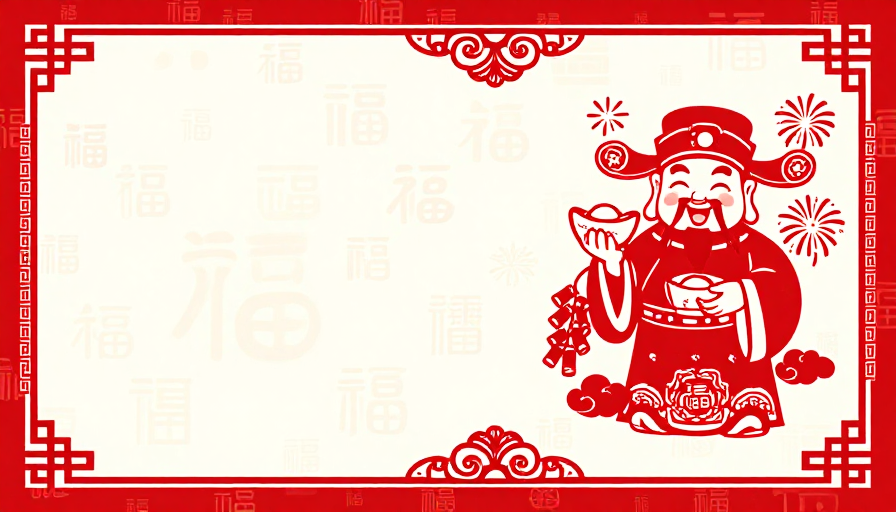 传统剪纸财神图，喜庆红色福字背景