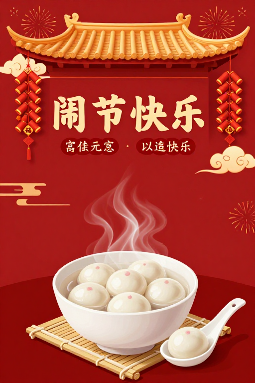 喜庆新年氛围中式汤圆插画海报