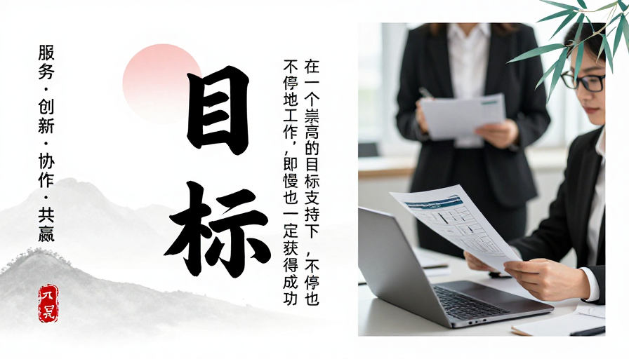 现代商务水墨风战略海报:目标与协作