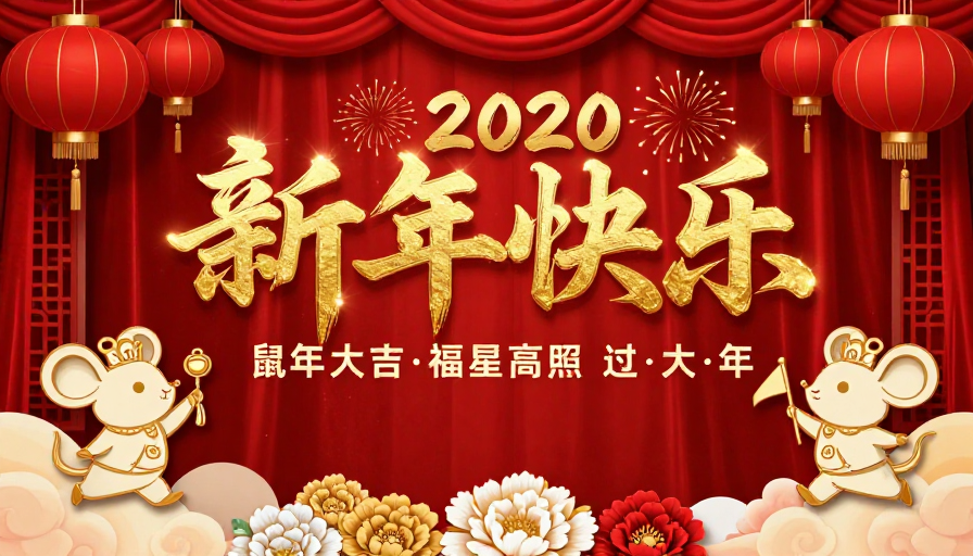 新年祝福:中国风红金主题立体文字海报