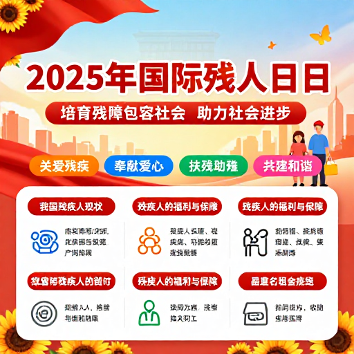 2025国际残疾人日公益海报:共融同行,关爱生命