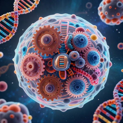 微观细胞科幻艺术：核糖体与基因螺旋的星云奇观